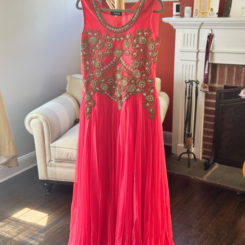 Gold and Pink Embroidered Lehenga with Flowing Skirt